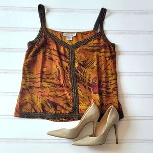 100% Silk | Newport News | Bronze Burgundy Beaded Tank
